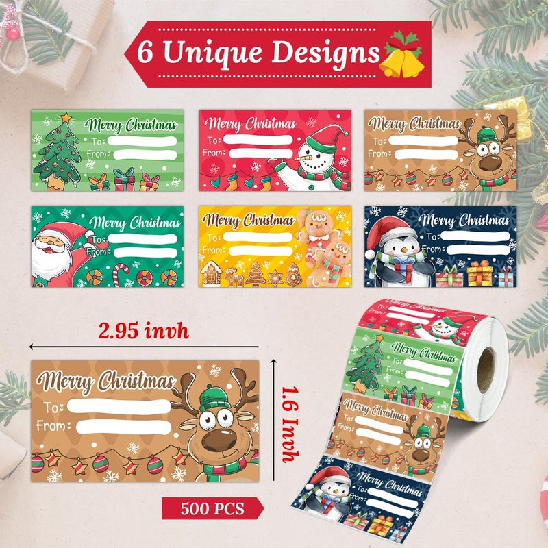 Xendelow 500 Pcs Christmas Wrapping Gift Tags, Merry Christmas Labels, Xmas Name Stickers, Xmas Tags for Gift Packages Decor, Santa Stickers for Gifts Bags, Winter Holiday Labels for Boys Girls 2.95 x 1.6 Inch - Image 2